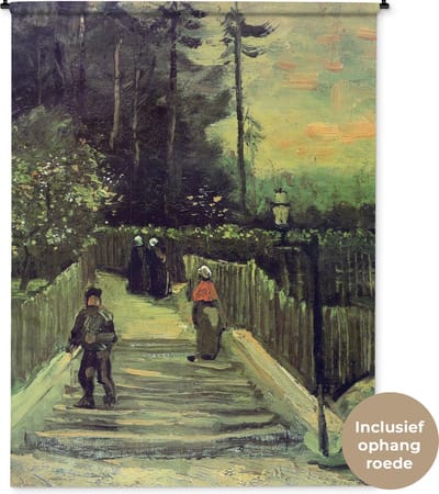 Wandkleed Vincent van Gogh 2 - Hellend pad in Montmartre - Schilderij van Vincent van Gogh Wandkleed katoen 150x200 cm - Wandtapijt met foto