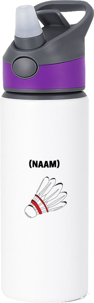 Hacebo® - Badminton met eigen naam waterfles met rietje paars - Badminton - Badmintonner - Sport - water fles - 650ML