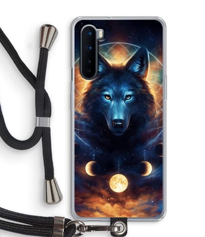 Case Company® - Hoesje met koord geschikt voor OnePlus Nord hoesje met Koord - Wolf Dreamcatcher - Telefoonhoesje met Zwart Koord - Bescherming aan alle Kanten en Over de Schermrand
