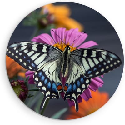 Saammp Muurcirkel Hout -Grote Vlinder bij paarse bloem - Dieren - Natuur - Ø 90 - Wandcirkel - Wanddecoratie Cirkel - muurdecoratie Woonkamer - Slaapkamer decoratie - Rond Schilderij