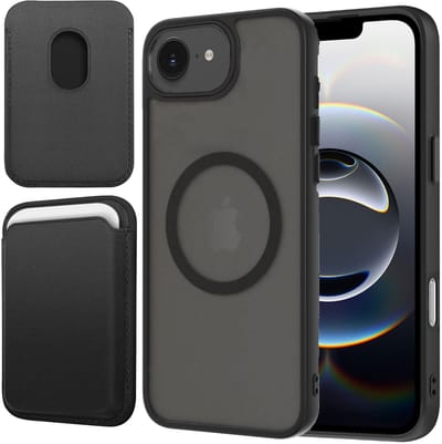 Hoesje + Pasjeshouder geschikt voor iPhone 16e - Portemonnee geschikt voor MagSafe - Magnetisch - Pasjes Houder - Creditcardhouder - Zwart