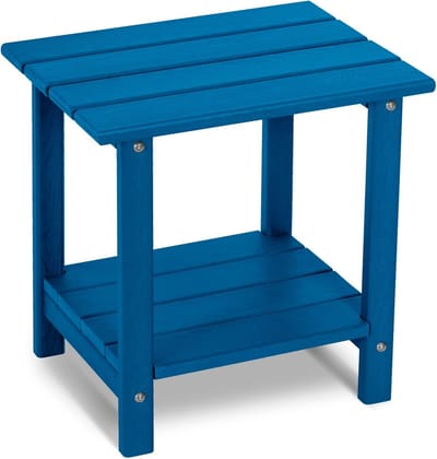 Bijzettafel 2 Niveaus - Kleine Buitentafel - Terras Gebruik - Houtachtige Nerf - 42cm Breed - Marineblauw