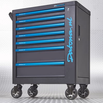 Datona® Gereedschapswagen Black-Line met 7 laden en opbergkast - Zwart