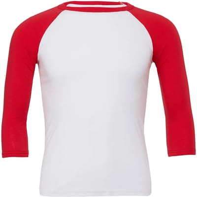Bella+Canvas Unisex 3/4 Sleeve Baseball T-Shirt CV3200 - White/Red - M