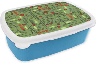 Broodtrommel Blauw - Lunchbox - Brooddoos - Moederbord - Patronen - Quotes - 18x12x6 cm - Kinderen - Jongen
