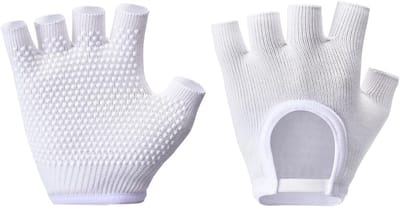 Daity 1 paar antislip vingerloze yogahandschoenen – geschikt voor Pilates - ballet - aerial yoga en fitnessoefeningen – ademende stof voor verbeterde grip en stabiliteit (wit)
