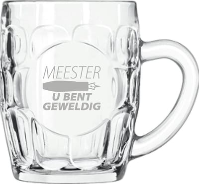 Gegraveerde Bierpul 55cl Meester u bent geweldig