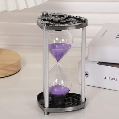 Decoratieve Zandloper - Zandklok Timer - Tijd Meten - Metalen Frame - 10 minuten 14.6cm - Paars