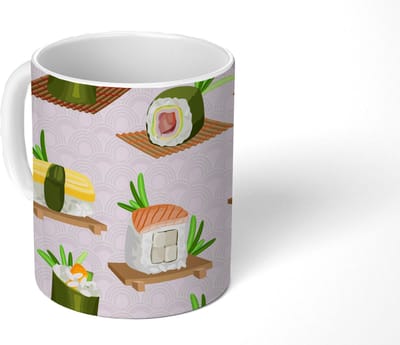 Mok - Koffiemok - Patronen - Eten - Sushi - Japan - Mokken - 350 ML - Beker - Koffiemokken - Theemok