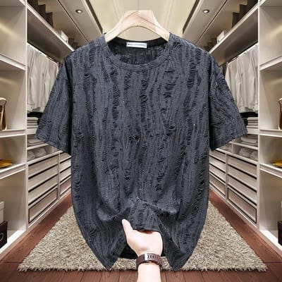 Kortarmig T-shirt voor Heren Volle Hemel Ster Diamant Hoge Kwaliteit Casual Streetwear T-shirt Ronde Hals Grote Maat Top M gray