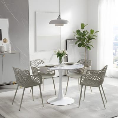 EGGREE eettafel en stoelen set - marmeren tafel Ø 80 cm met 4 grijze stoelen - voor bar, café en eetkamer