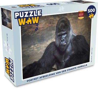 Puzzel Portret afbeelding van een zwarte Gorilla - Legpuzzel - Puzzel 500 stukjes