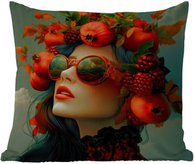 Buitenkussen - Vrouw - Granaatappel - Herfst - Zonnebril - 45x45 cm - Weerbestendig