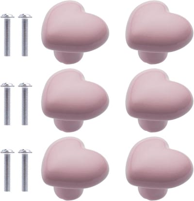 6 Stuks Hartvormige Meubelknoppen, Keramische Kastknoppen voor Kinderkamer, Keuken en Boekenkasten (Lichtroze)