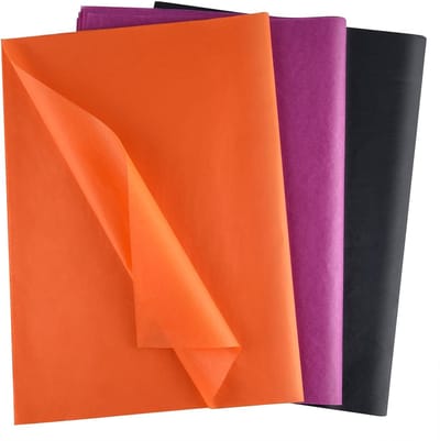 SnelShoppen - 60 Vellen Halloween Tissue Papier - Bulk Verpakking voor DIY Knutselprojecten in Oranje, Zwart en Paars - Perfect voor Feestdecoratie en