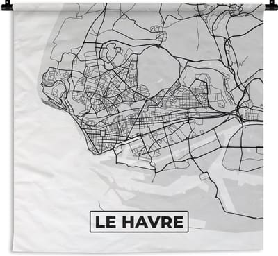 Wandkleed - Wanddoek - Le Havre - Plattegrond - Frankrijk - Kaart - Stadskaart - 180x180 cm - Wandtapijt