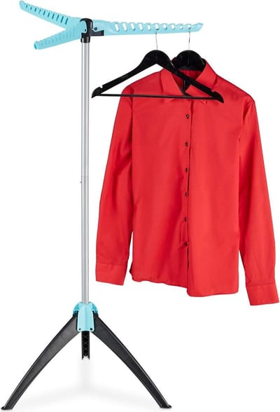 Inklapbaar droogrek voor kleding - 3-armig wasrek - HxD: 128 x 56.5 cm - zilver-turkoois