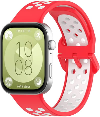 By Qubix - Tweekleurige siliconen band - Rood met wit - geschikt voor Huawei Watch Fit 5 / 4 / 3