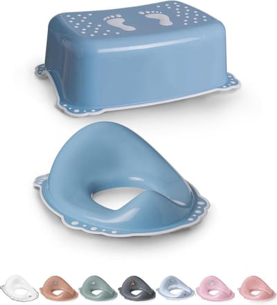 Kinder Zindelijkheidstrainer - Potje en Opstapje - Zindelijkheidstraining - Veilig en Kindvriendelijk - 38.5 cm - Blauw/Wit