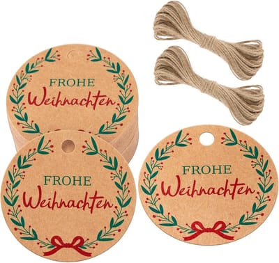 Frohe Kerstmis Hangers, 100 Stuks, Ronde Kraft Papier Labels voor Kerstdecoratie, Cadeau Hangers en Adventskalenders, 5 cm