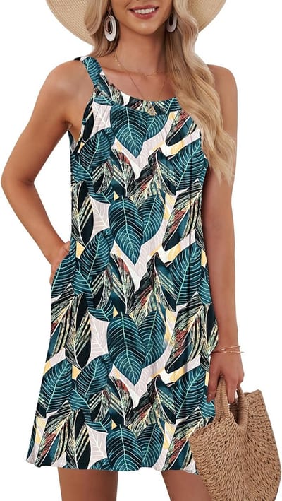 Zomerjurk Dames Mouwloos Halter Casual Strandjurk met Zakken