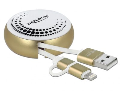 Delock USB 2 in 1 Retractable Cable Type-A to Micro-B and Lightning™ white / gold