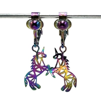 Clip Oorbellen Kinderen - Oorclips - Regenboogkleur unicorn origami - Eenhoorn - çHangoorbellen - MNQ bijoux