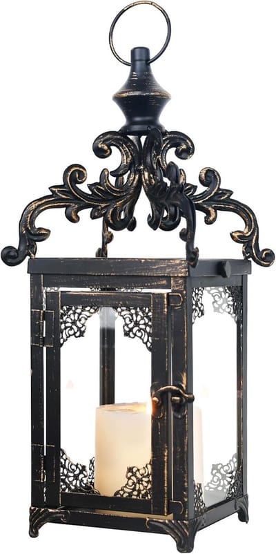 Grote kaarslantaarn - Decoratieve lantaarn - Sfeerverlichting creëren - Vintage metalen frame - 16 inch hoog - Brons