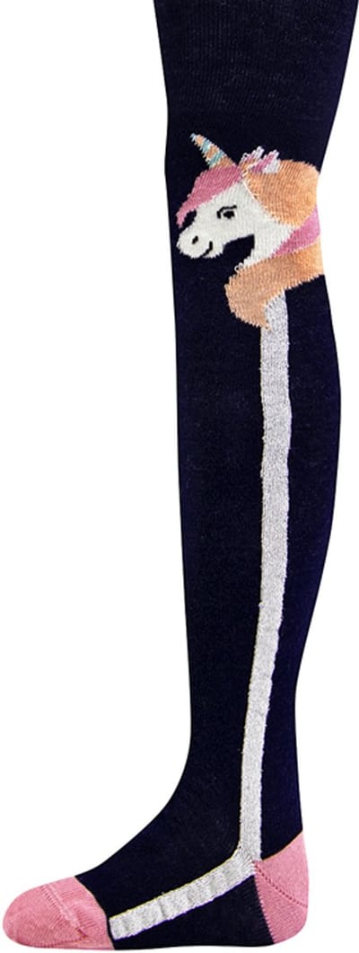 Maillot Ewers Kindermaat - Donkerblauw & Roze met Eenhoorn - Lurex zilverkleurige streep-92/98