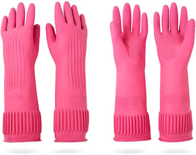 Herbruikbare Rubber Handschoenen - 2 Paar Waterdicht en Anti-Slip - Geschikt voor Afwassen en Schoonmaken - Roze, Maat M - 1 Set