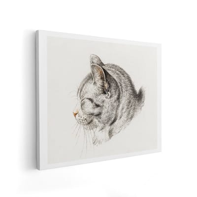 Artaza Canvas Schilderij Kat - 100x80 cm - Wanddecoratie Dieren - Muurdecoratie Vintage Tekening - Schilderijen Op Canvas Kattenkop