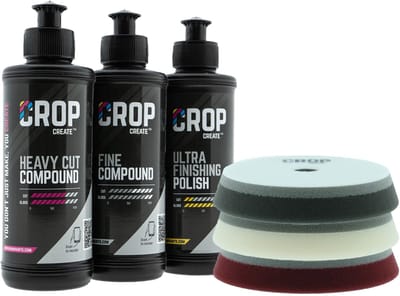 CROP Auto Polijst Set 125mm - Professionele Car Detailing - Heavy Cut, Fine Cut en Ultra Finishing Polish - Complete Polijstschijven Set voor Autoak