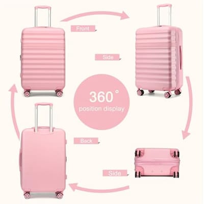 Carry On Koffer ABS+PC Hardshell Lichtgewicht Reizen Cabine Bagage met TSA Slot Spinner Wielen, Medium-24 inch, roze