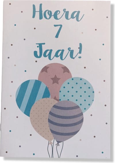 Hoera 7 Jaar! Luxe verjaardagskaart - 12x17cm - Gevouwen Wenskaart inclusief envelop - Leeftijdkaart