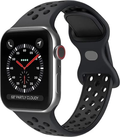 Strap-it Classic Sportbandje - Geschikt voor Apple Watch bandje -Series 1/2/3/4/5/6/7/8/9/10/11/SE/SE2/SE3/Ultra (2/3) - Donkergrijs/Zwart - Siliconen bandje sport - Sport Loop iWatch bandje maat: 44mm / 45mm / 46mm / 49mm