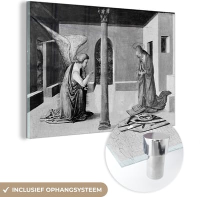 ® Glasschilderij 180x120 cm - Schilderij acrylglas - De aankondiging - Schilderij van Fra Filippo Lippi - Foto op glas - Muurdecoratie woonkamer - Wanddecoratie slaapkamer - Schilderijen