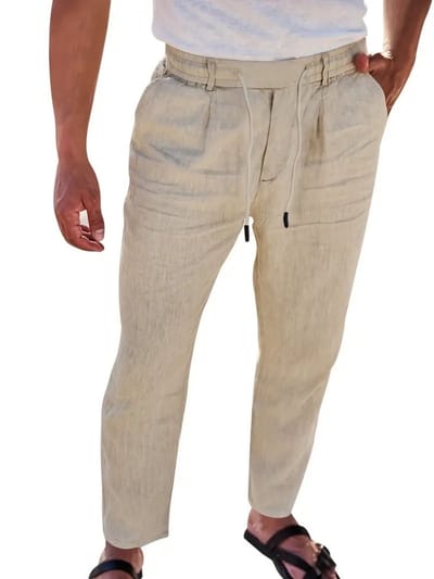 Livano Linnen Broek Heren - Zomerbroek - Volwassenen - Lange Broek - Pantalon - Strandbroek - Zomer - Ibiza Stijl - Khaki - Maat S