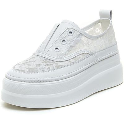 Dames Witte Schoenen Zomer Nieuwe Jurk Dikke Zool Ademende Pumps Mesh Kant Muffin Dames Modeschoenen 38 wit