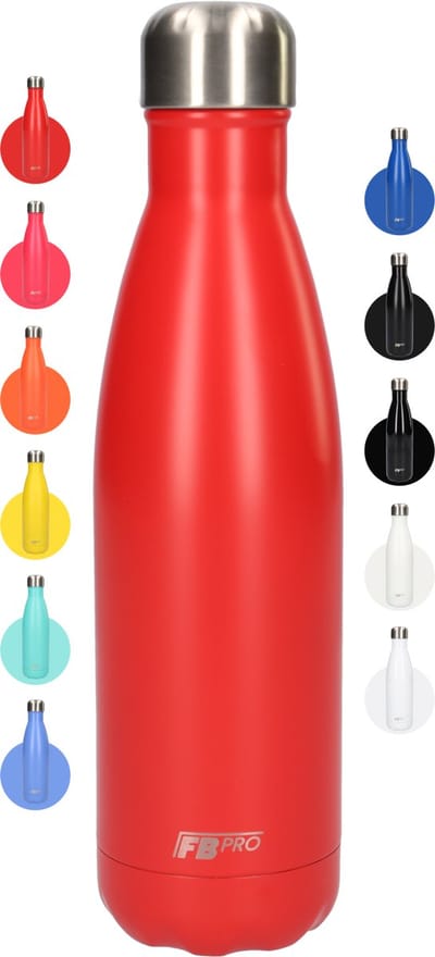 FBFS7, Thermosfles, Drinkfles, Waterfles - Modern & Slank Design - Thermos Fles voor de Warme en Koude Dagen - Dubbelwandig - Robuuste Thermoskan - 500ml - Smooth Red - Mat Rood