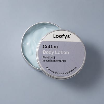 Loofys Body Lotion Cotton – Natuurlijke & Hydraterende Bodylotion – Plasticvrij, Vegan & Duurzaam – Herbruikbaar Blikje – 30g