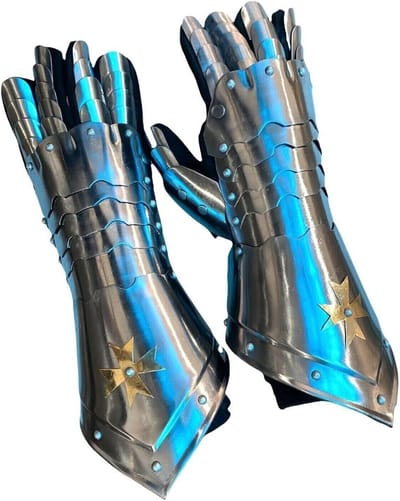 Middeleeuwse Handschoenen - Vikingen Armbescherming - Kostuum Accessoire - Handgemaakt Staal - 30 cm Lengte - Zilverkleurig