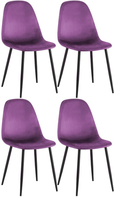 CLP Napier Set van 4 eetkamerstoelen - Modern Design - Zonder armleuning - Metalen Onderstel - Comfortabele Rugleuning - Max.150 kg - Fluweel/purper
