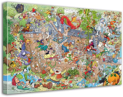 Zoekplaat 50 Sprookjes en 101 Dalmatiërs - Roland Hols - Unieke cartoon op canvas - 30 x 40 cm - Houten frame 4 cm dik