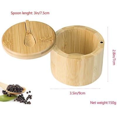 Bamboe Zoutcontainer Doos Met Deksel En Lepel Peper Suiker Opbergkelder Houder Kom Keukenaccessoires Kruiden Kruidenpot beige