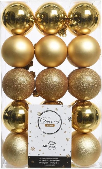 Kerstballen Mix (6cm) Box 30 Stuks Licht Goud