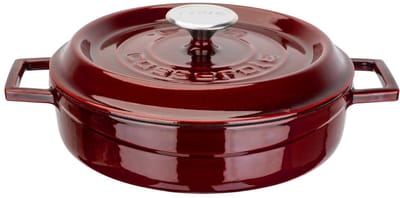 LAVA Geëmailleerde Gietijzeren Braadpan met Deksel - Ø 24 cm - 2,47 L - Geschikt voor Inductie en Oven - Rood