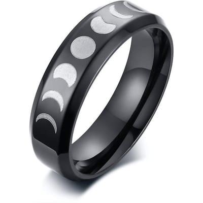 Roestvrij Staal Maanfase Ring Zwarte Halve Maan Wicca Ring Drievoudige Godin Voor Vrouwen Mannen 6mm Sieraden 8