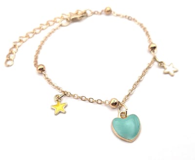Armband Meisje- Armband met Groen Hartje- Armband Ster- Bedelarmband-Meisjes Bedelarmbandje Hartje- Goudkleurig- Kind- LiLaLove
