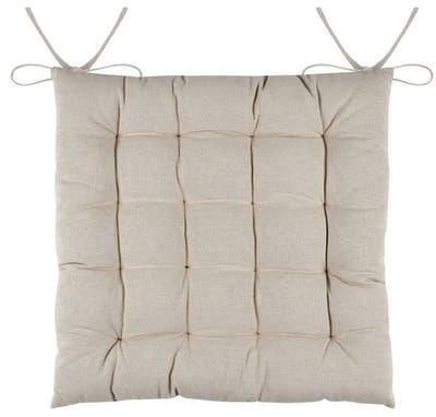 Stof Textile stoelkussens DUO - beige - 38 x 38 x 3.5 cm - touwtjes sluiting - zitkussens - binnen/buiten