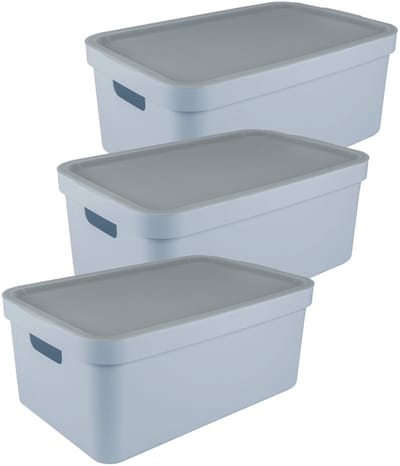 Sunware opbergbox Sigma - 3x - met deksel - kunststof - 45L - lichtblauw - opbergbakken - 39x59x24 cm